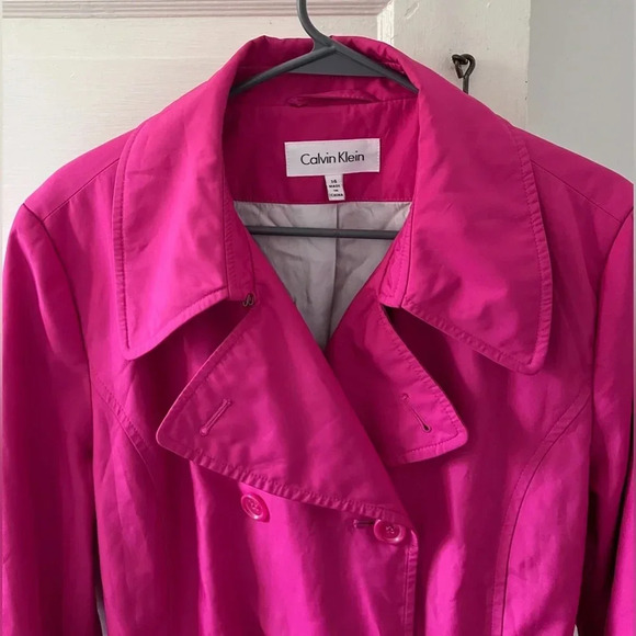 Calvin Klein hot pink utility trench coat with belt size 14 - Picture 3 of 13